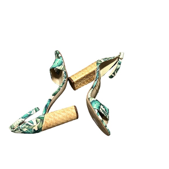 SAM EDELMAN Women's Cream & Green Leaf Print Tropical Open Toe Block Heel-Sz 8.5 - Picture 9 of 14